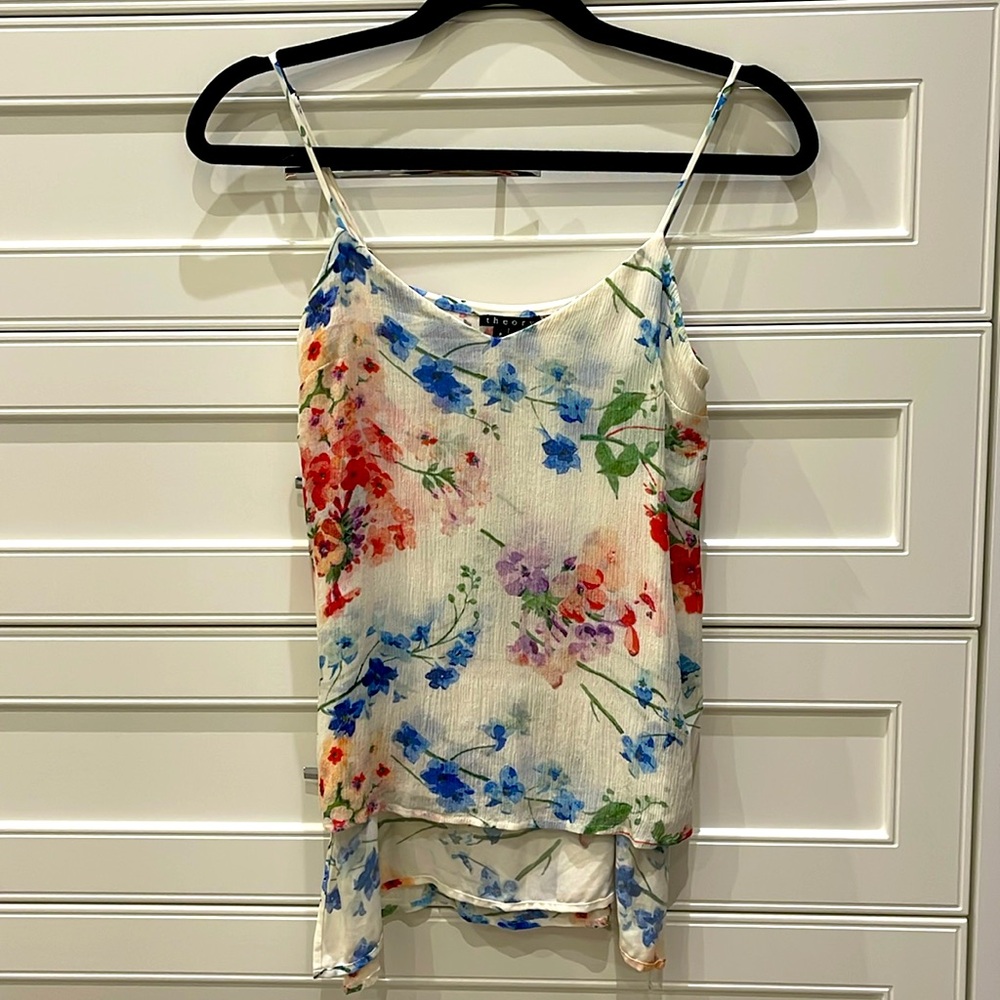 Theory Vaneese Garden Print floral Silk white Top Silk camisole size XS/P/TP